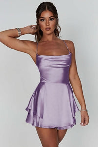 Daphne Pemberton Satin Ruched Ruffle Homecoming Dress