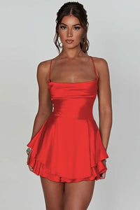 Daphne Pemberton Satin Ruched Ruffle Homecoming Dress
