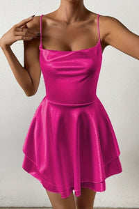 Daphne Pemberton Satin Ruched Ruffle Homecoming Dress