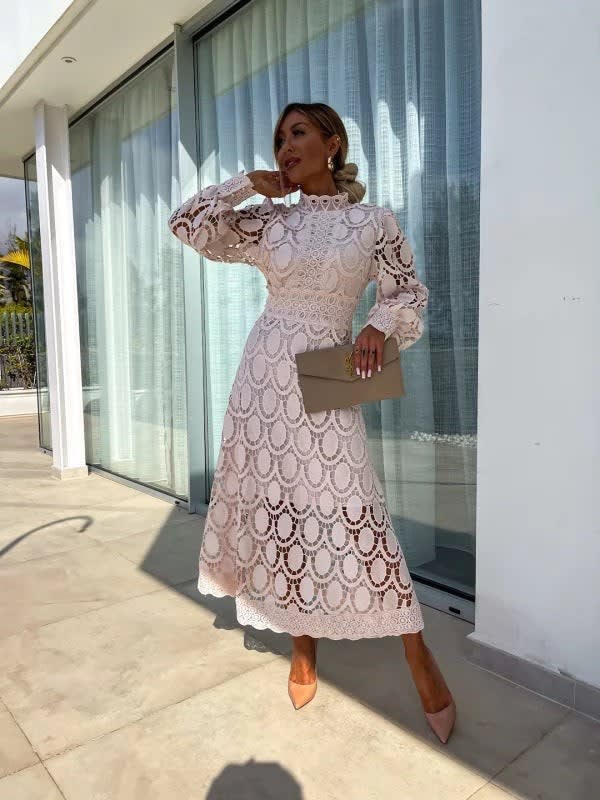 Karenza Lace Puff Sleeve Wedding Guest Midi Dress_1