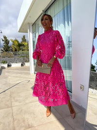 Karenza Lace Puff Sleeve Wedding Guest Midi Dress