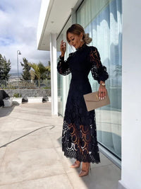 Karenza Lace Puff Sleeve Wedding Guest Midi Dress