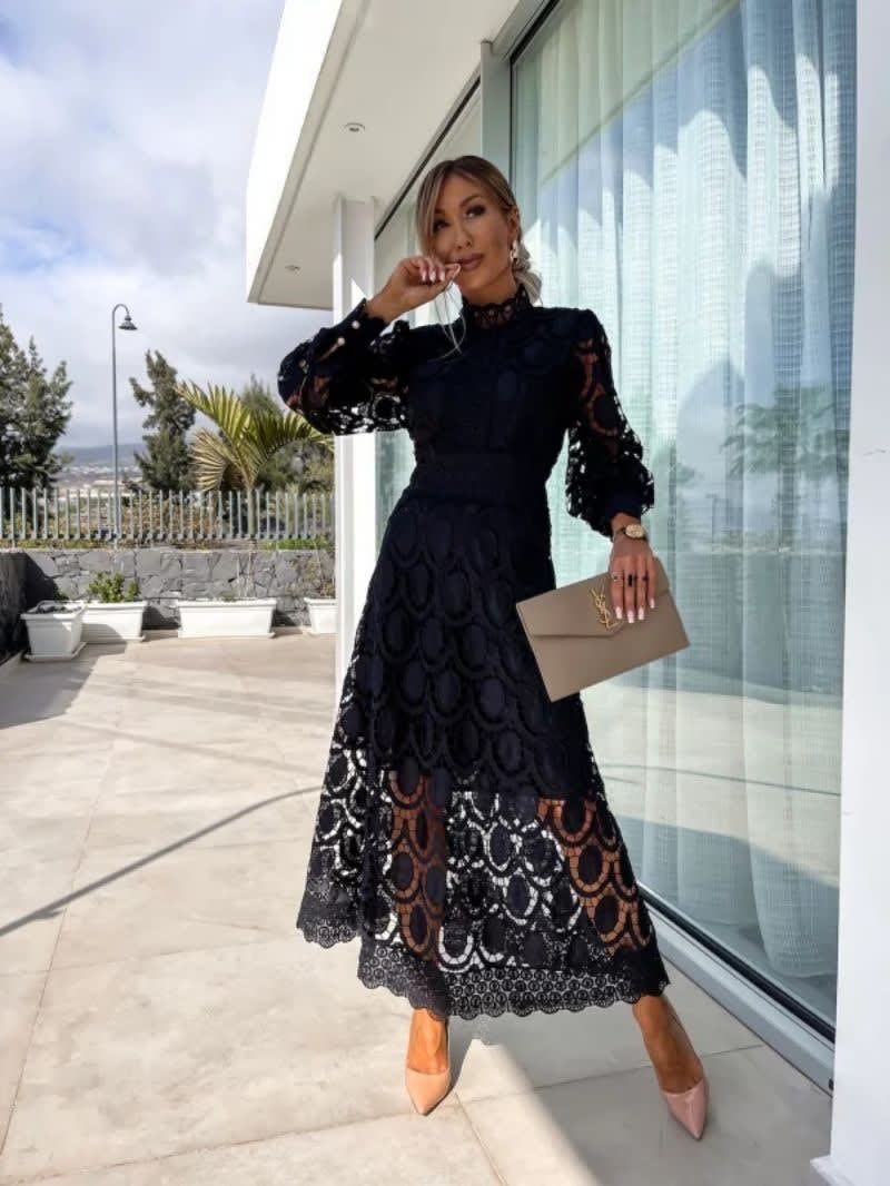 Karenza Lace Puff Sleeve Wedding Guest Midi Dress_6