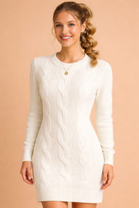 Nerissa Cable Knit Long Sleeve Sweater Dress For Fall