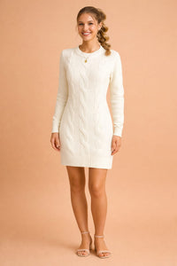 Nerissa Cable Knit Long Sleeve Sweater Dress For Fall