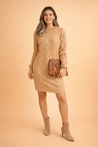 Nerissa Cable Knit Long Sleeve Sweater Dress For Fall