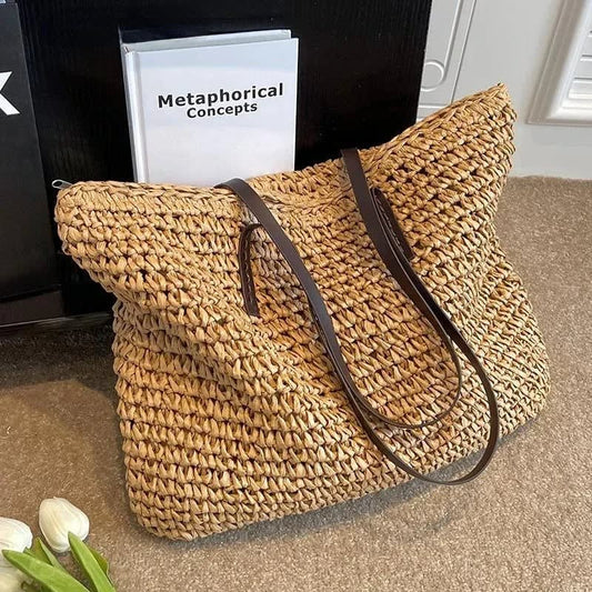 Edna Woven Straw Beach Tote Bag_1
