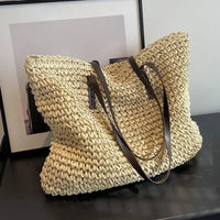 Edna Woven Straw Beach Tote Bag