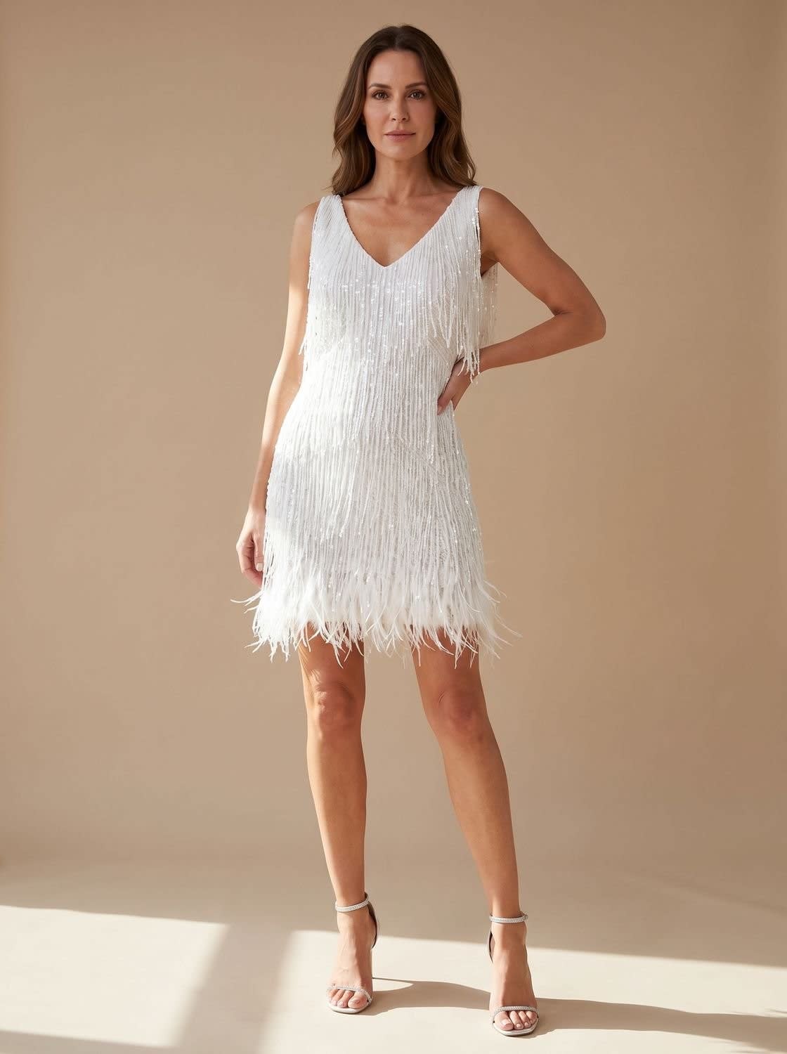 Mira V-Neck Sequin Fringe Christmas Party Mini Dress_1