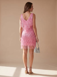 Mira V-Neck Sequin Fringe Christmas Party Mini Dress