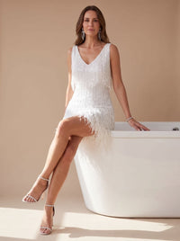 Mira V-Neck Sequin Fringe Christmas Party Mini Dress