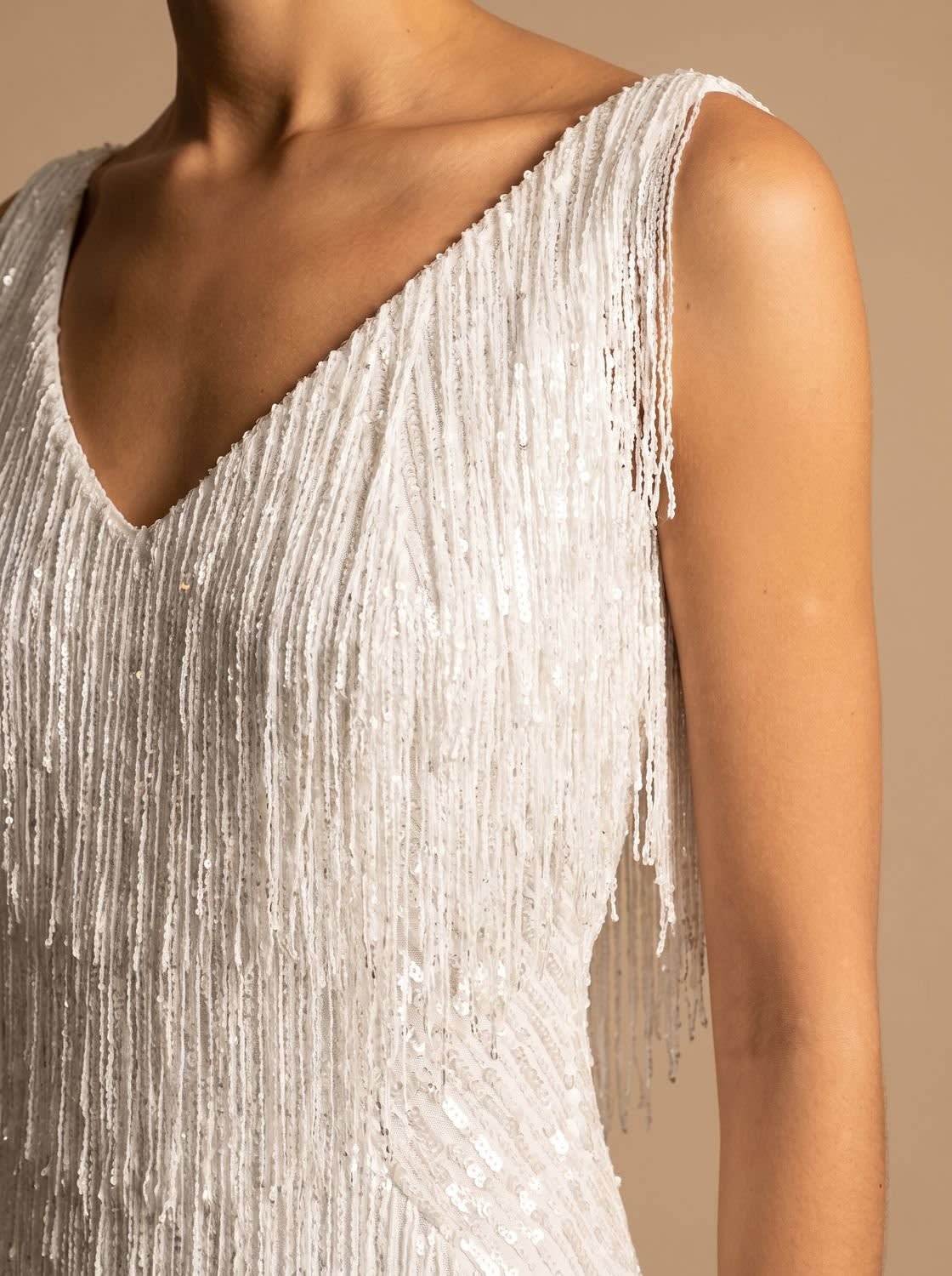 Mira V-Neck Sequin Fringe Christmas Party Mini Dress