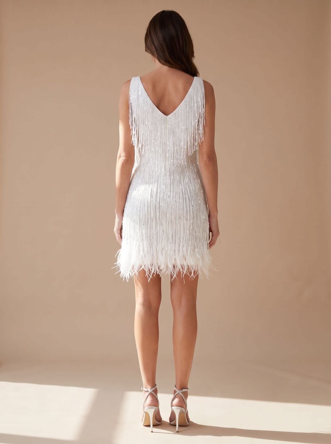 Mira V-Neck Sequin Fringe Christmas Party Mini Dress
