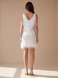 Mira V-Neck Sequin Fringe Christmas Party Mini Dress
