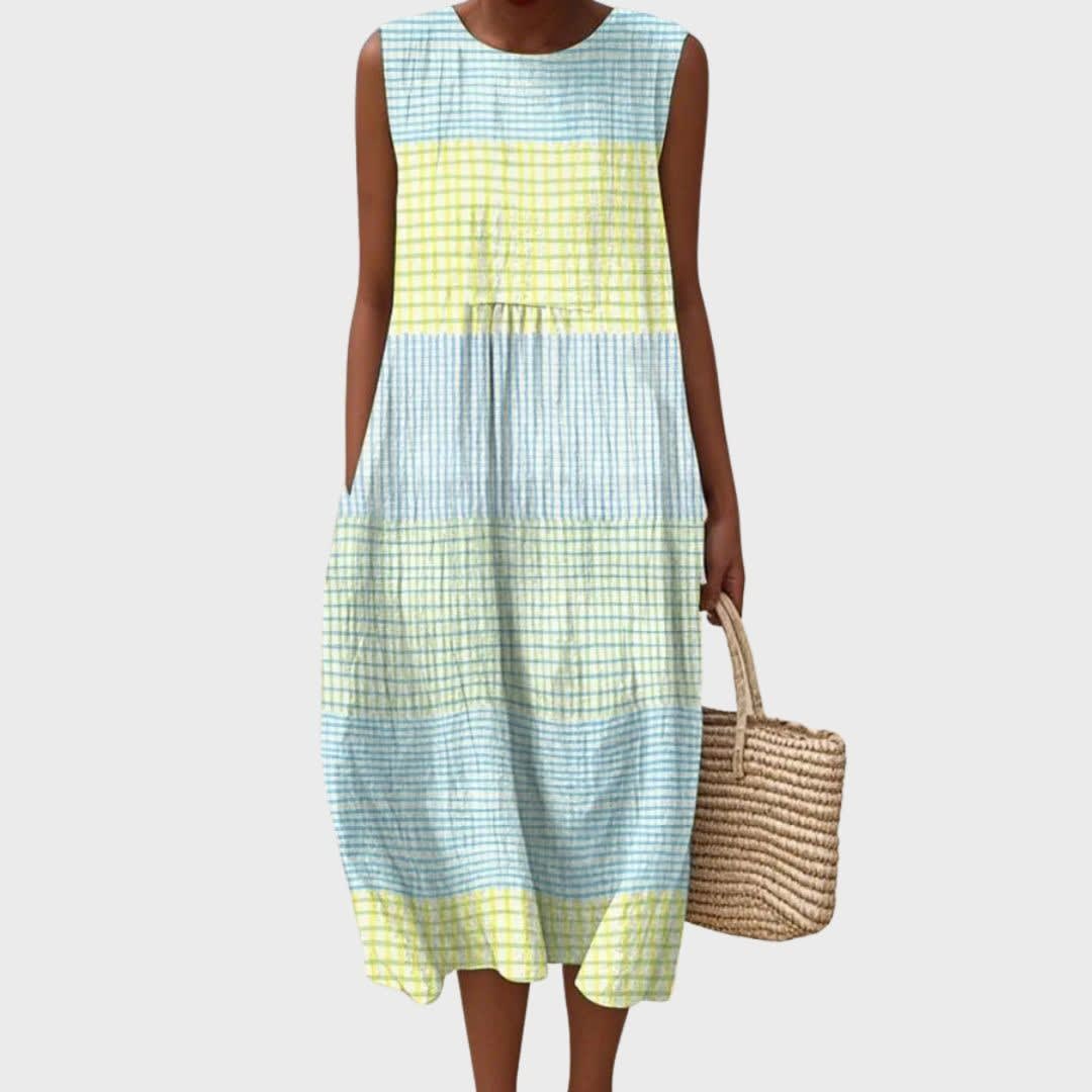 Milla Gingham Colorblock Sleeveless Midi Dress_1