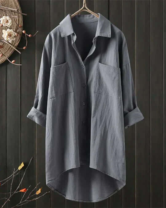 Samantha Myers Button-Down Long Sleeve Collared Blouse Relaxed Fit