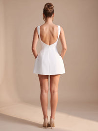 Cassandra Pearl Trim Bow Backless Party Mini Dress