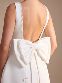 Cassandra Pearl Trim Bow Backless Party Mini Dress