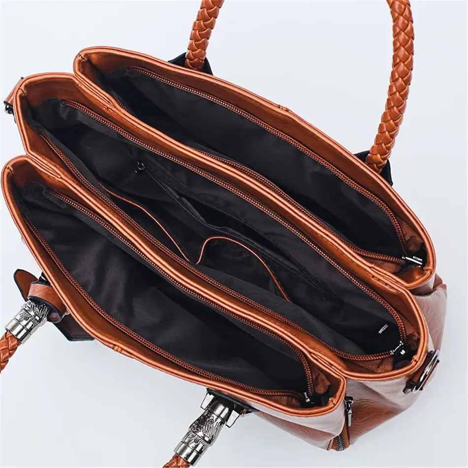Elaine Faux Leather Braided Handle Shoulder Bag_3
