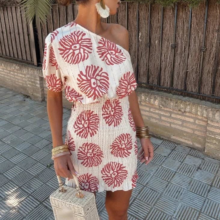 Mabel Floral Wedding Guest One-Shoulder Mini Dress_1