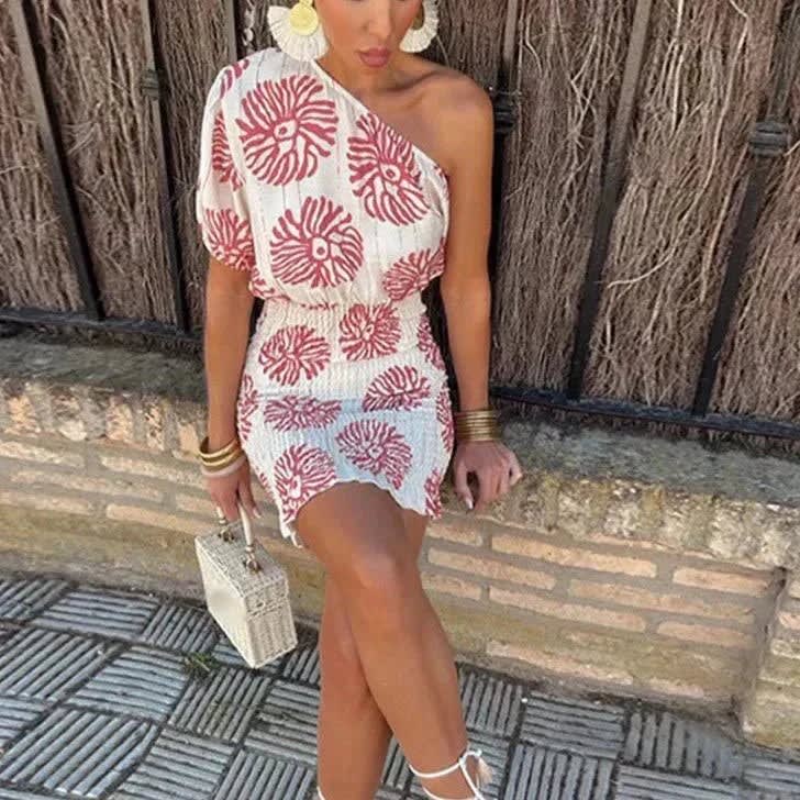 Mabel Floral Wedding Guest One-Shoulder Mini Dress