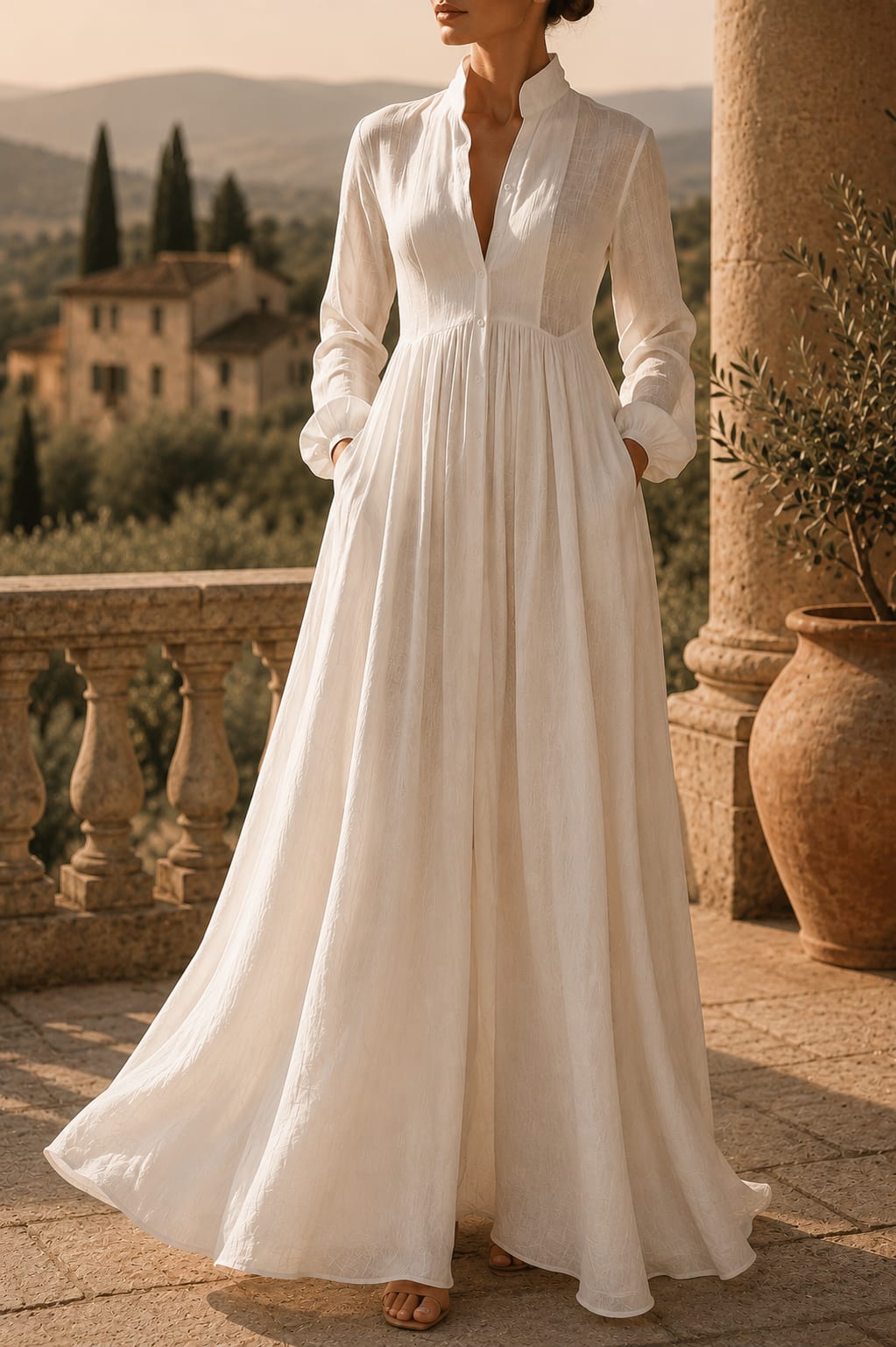 Virginia Long Sleeve A-Line Maxi Shirt Dress_1