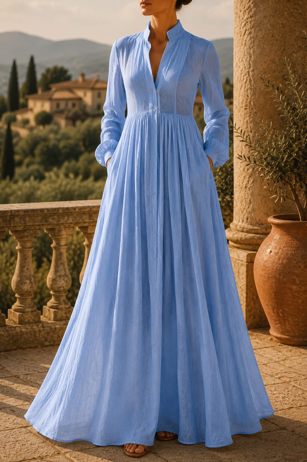 Virginia Long Sleeve A-Line Maxi Shirt Dress