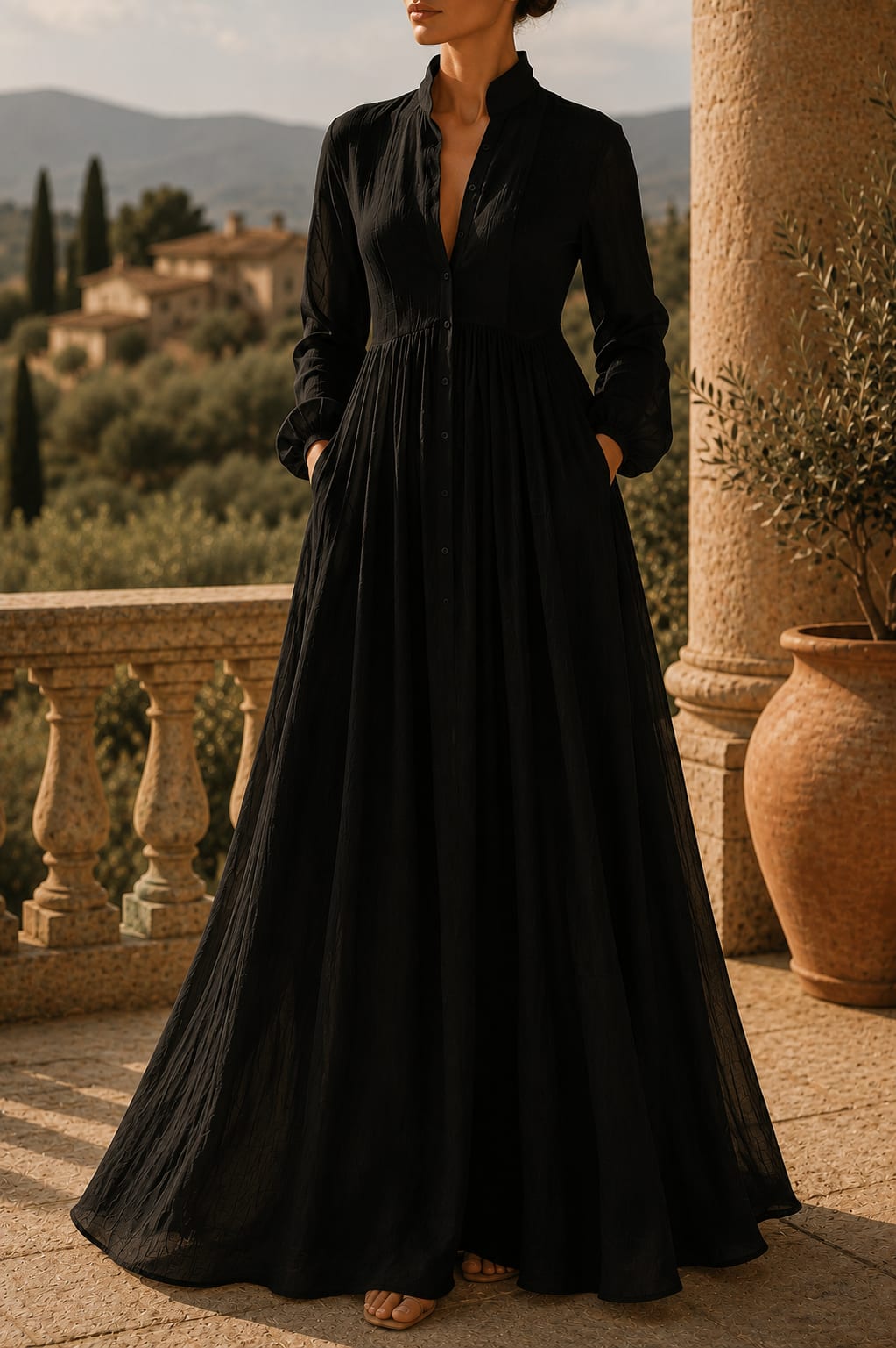 Virginia Long Sleeve A-Line Maxi Shirt Dress_6
