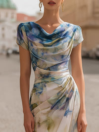 Mariella Draped Cowl Neck Midi Summer Dress
