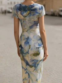 Mariella Draped Cowl Neck Midi Summer Dress