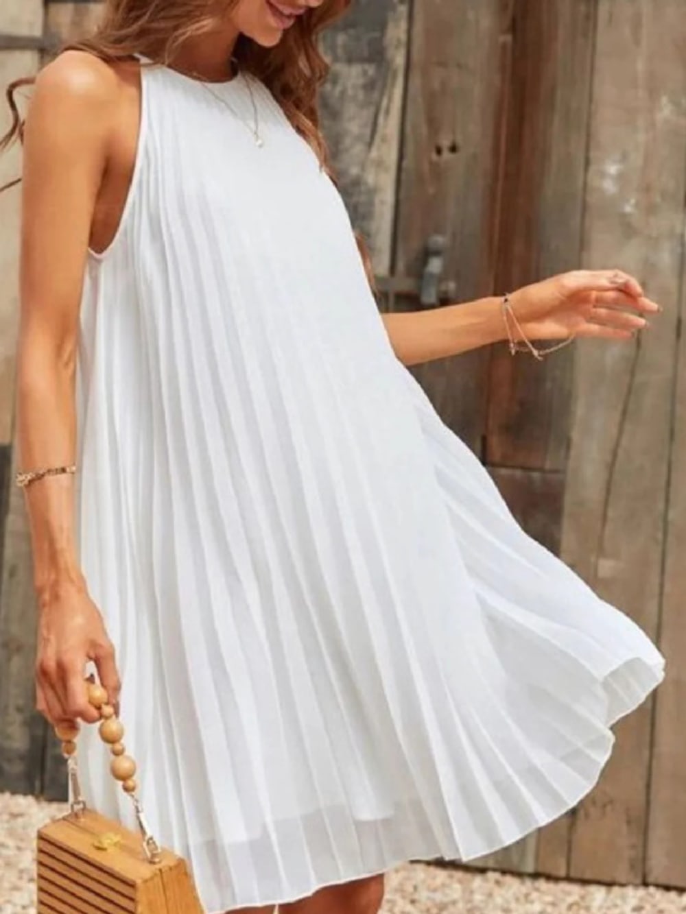 Despina Pleated Halter Summer Mini Dress