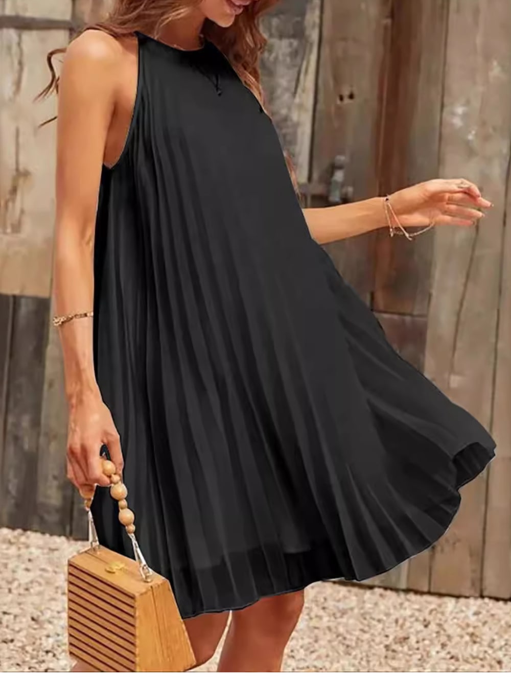 Despina Pleated Halter Summer Mini Dress