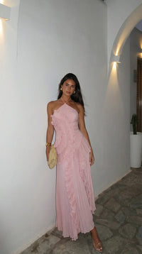 Eloise Halter Neck Pleated Maxi Dress