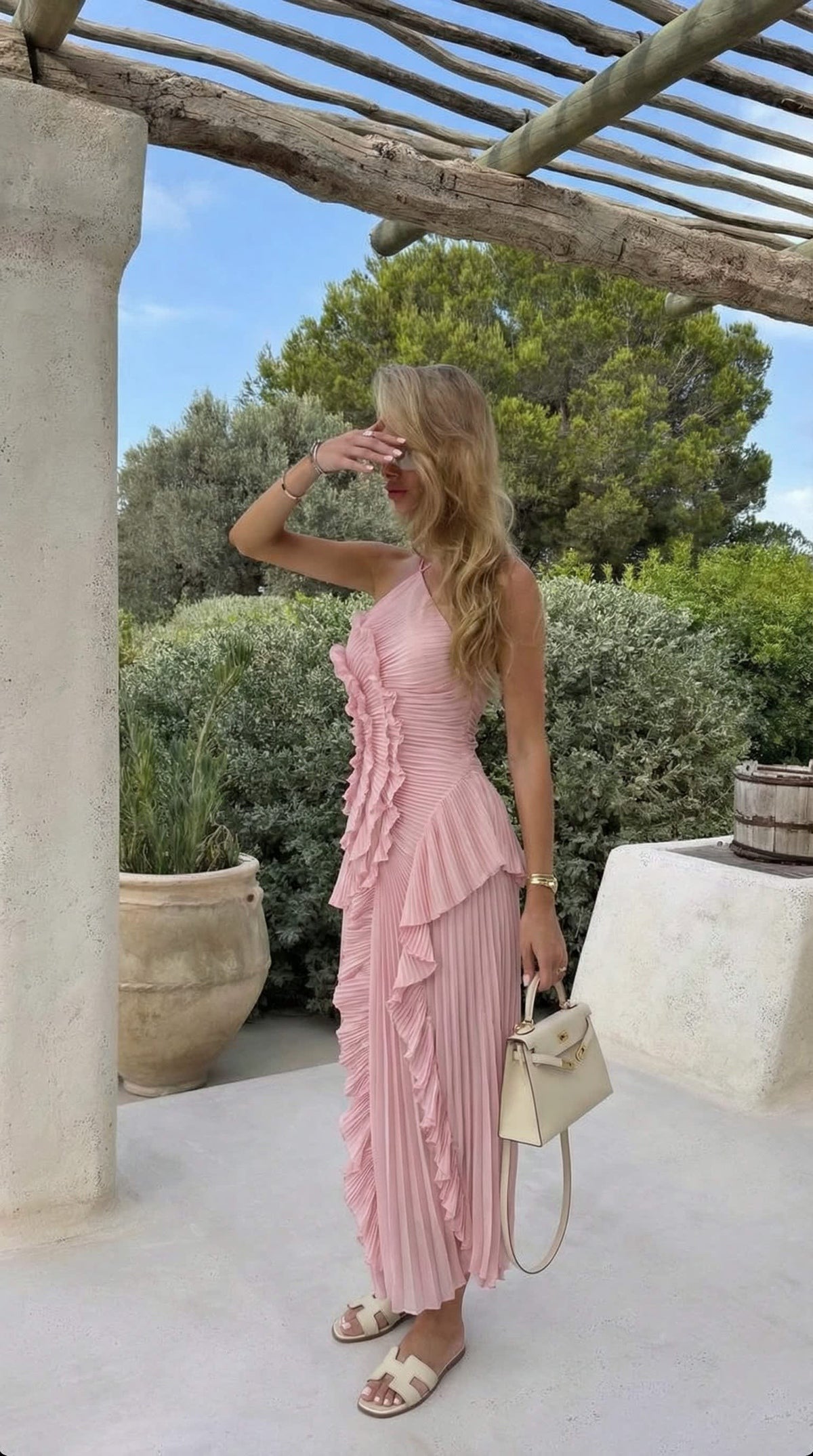 Eloise Halter Neck Pleated Maxi Dress