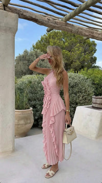 Eloise Halter Neck Pleated Maxi Dress