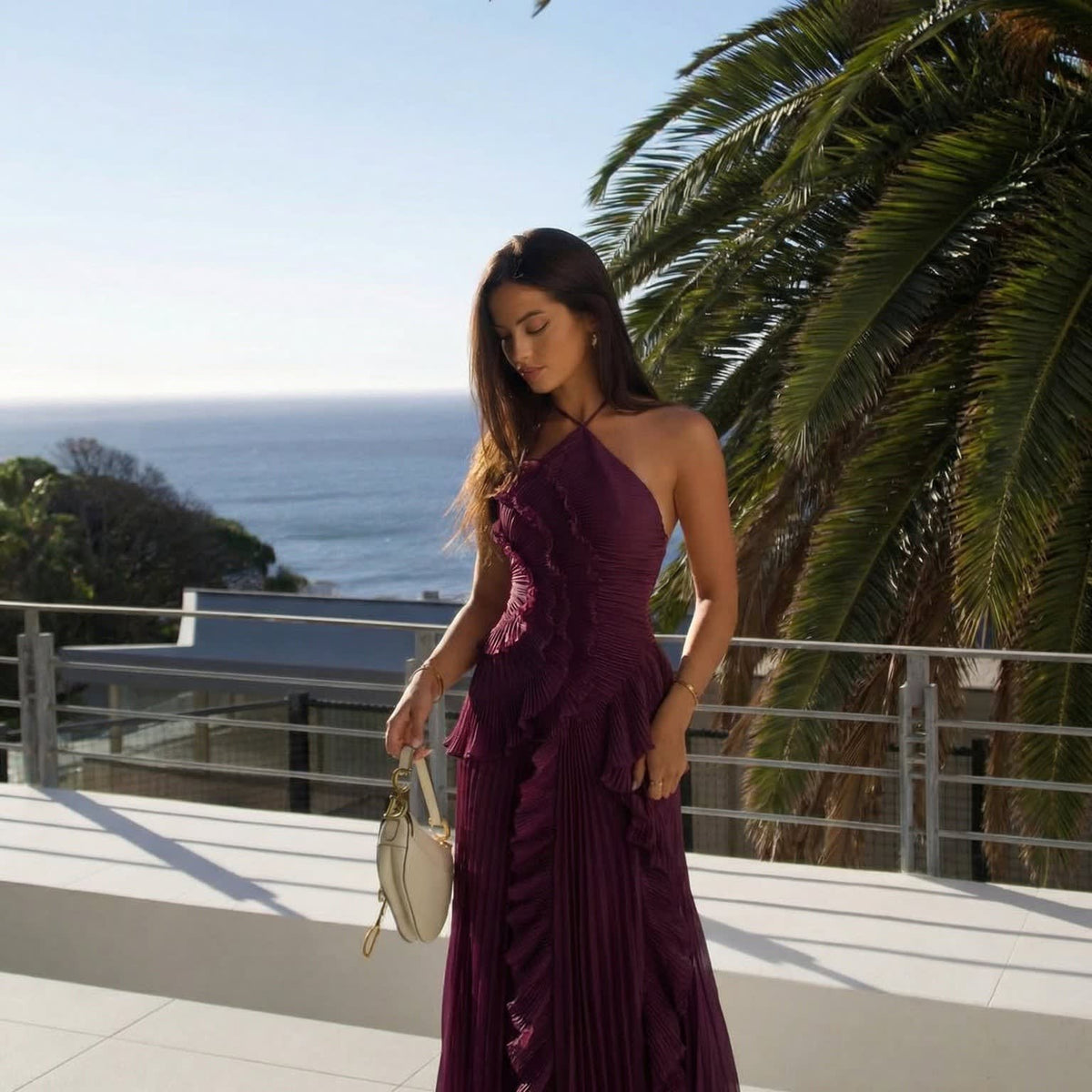 Eloise Halter Neck Pleated Maxi Dress