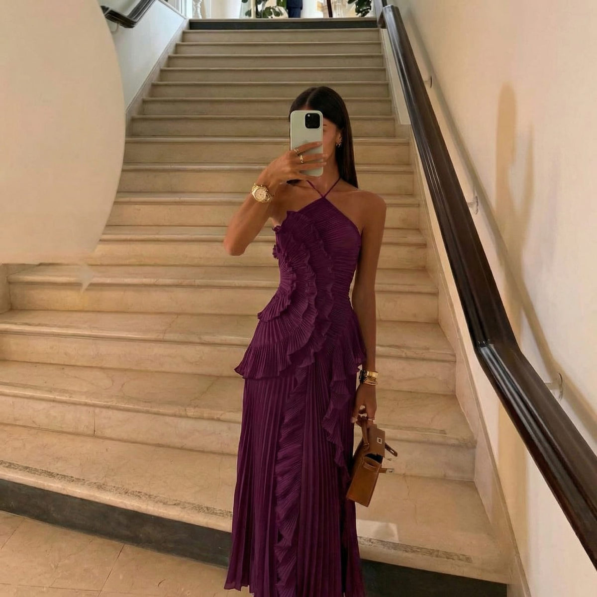Eloise Halter Neck Pleated Maxi Dress