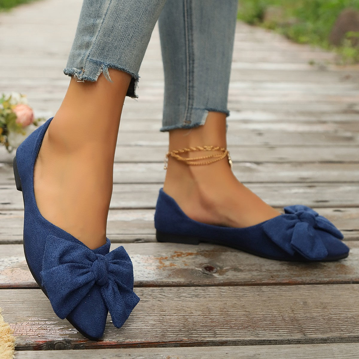 Amelia Rose Bow Detail Cushioned Ballet Flats