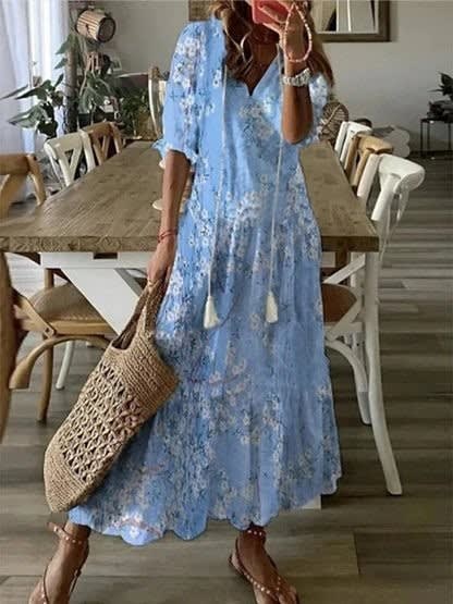 Carly V Neck Tiered Maxi Dress_5