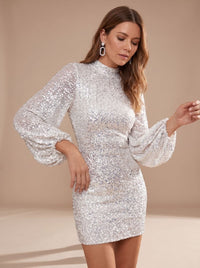 Simone Sequin Puff Sleeve Christmas Party Mini Dress