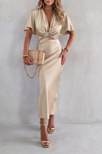 Jacqueline Knot Waist Satin Midi Dress