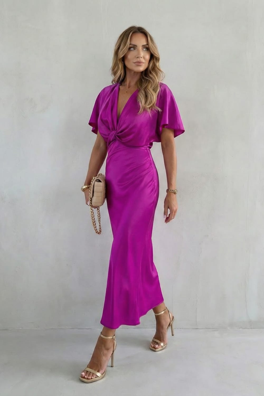 Jacqueline Knot Waist Satin Midi Dress_4