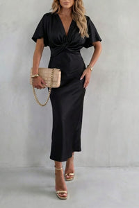 Jacqueline Knot Waist Satin Midi Dress
