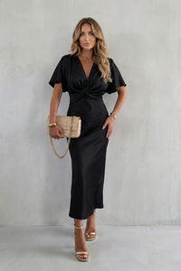 Jacqueline Knot Waist Satin Midi Dress