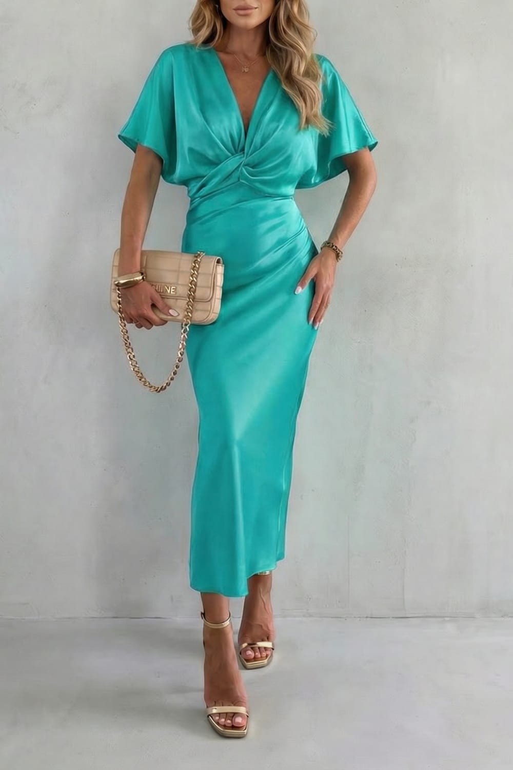 Jacqueline Knot Waist Satin Midi Dress