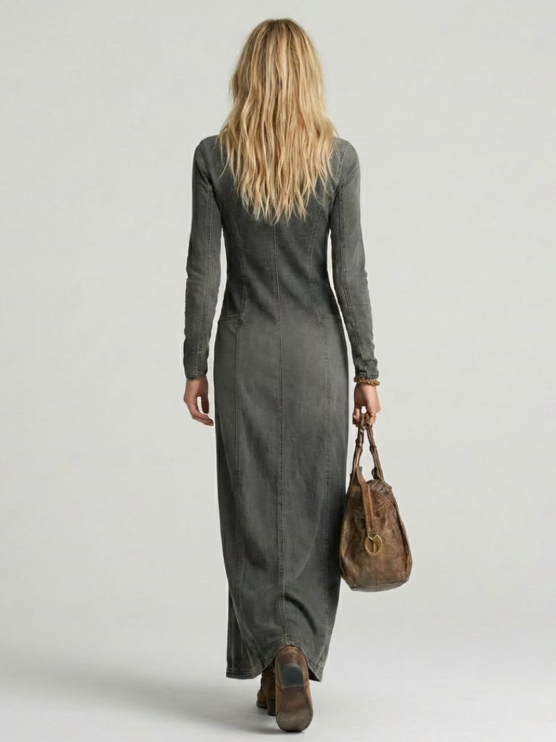 Jessica Button Front Denim Maxi Dress_10