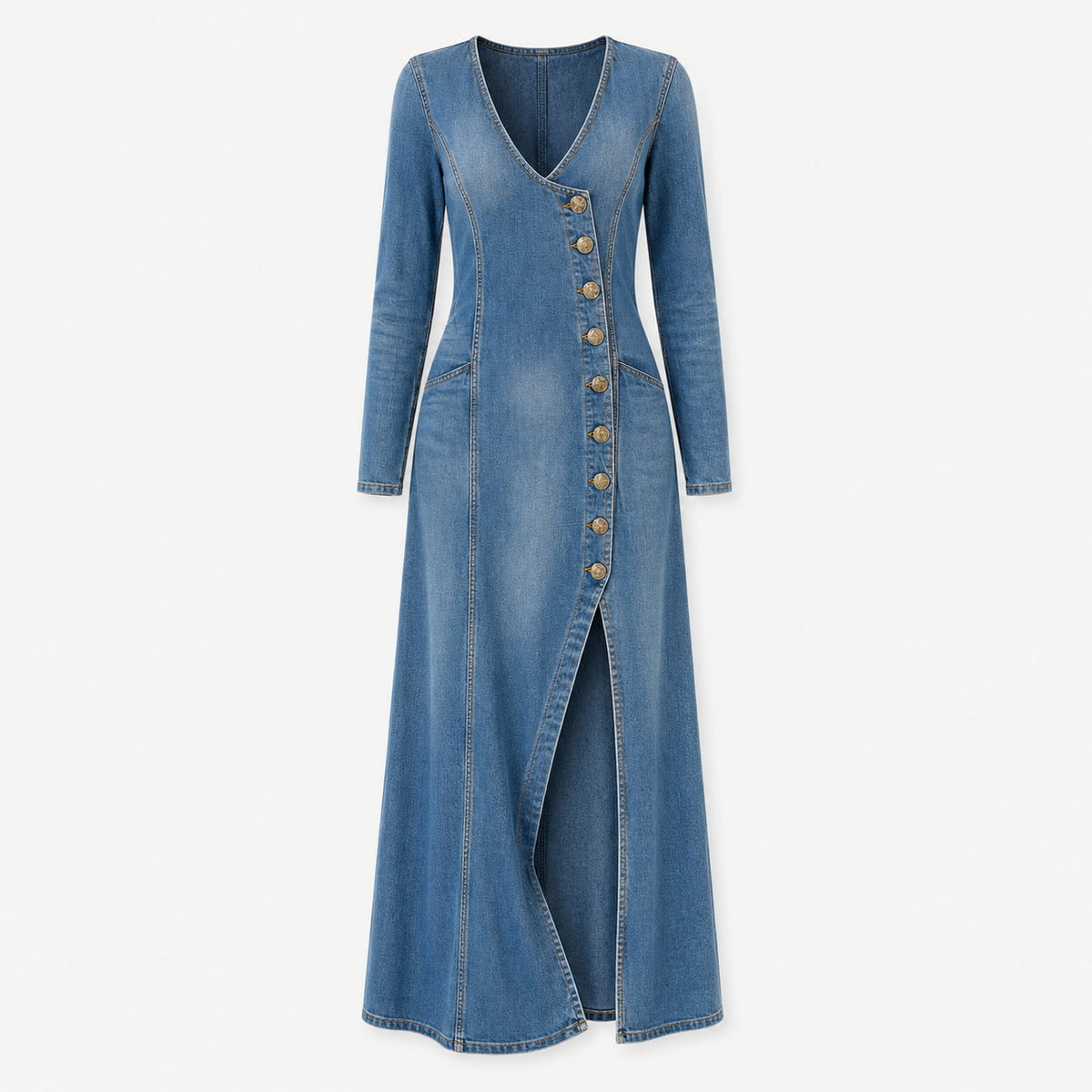 Jessica Button Front Denim Maxi Dress_2