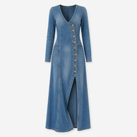 Jessica Button Front Denim Maxi Dress