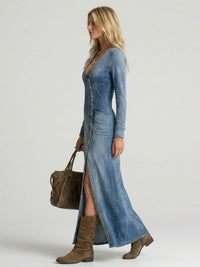 Jessica Button Front Denim Maxi Dress