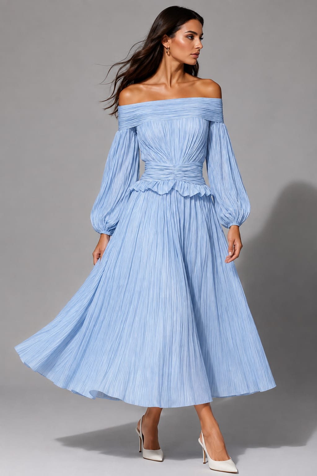Maddison Wedding Guest Off-Shoulder Pleated Midi Dress